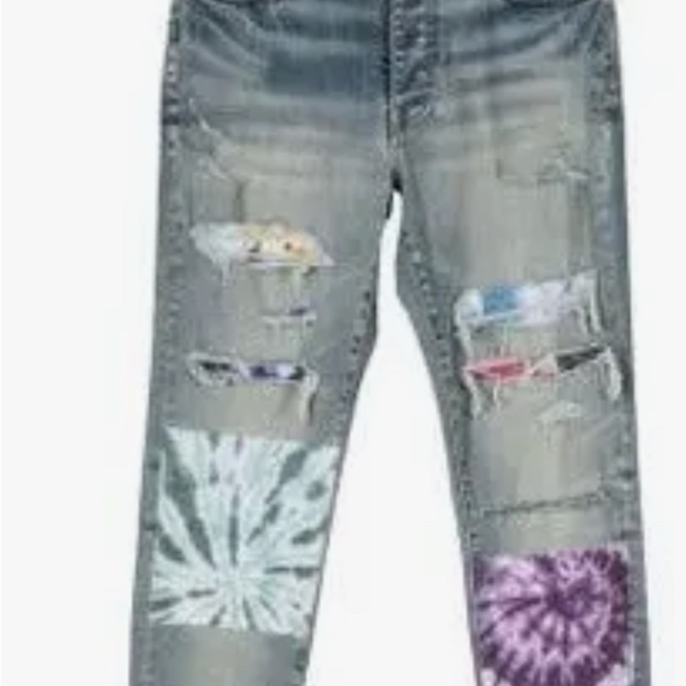 Tie-Dye Distressed Jeans Amiri Men's Tie-Dye Art Patch Distressed Stretch Jeans